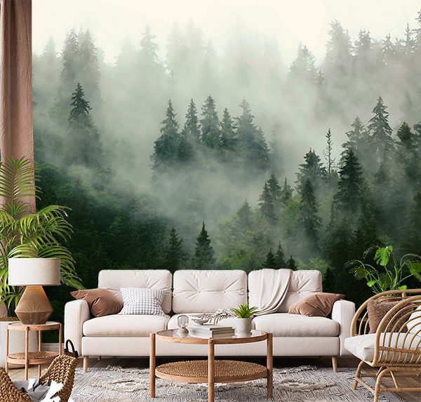 Misty fir forest landscape