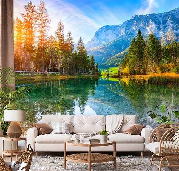 Fantastic autumn sunset of Hintersee lake