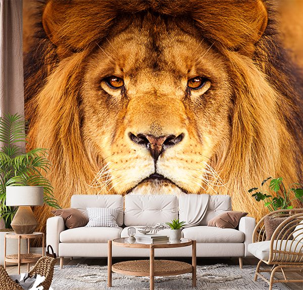Majestic Lion Portrait: Powerful Gaze & Amber Eyes
