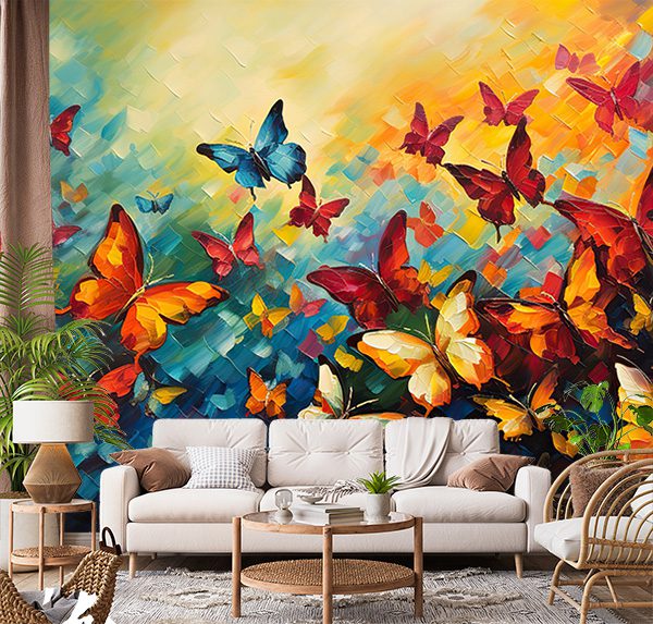 Vibrant Butterfly Mural Oil Painting