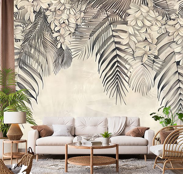 Vintage botanical illustration of tropical leaves